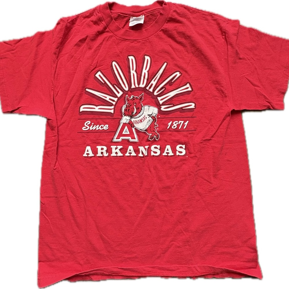 Vintage Single Stitch Hanes Heavyweight Red Arkansas Razorbacks Short Sleeve Tee